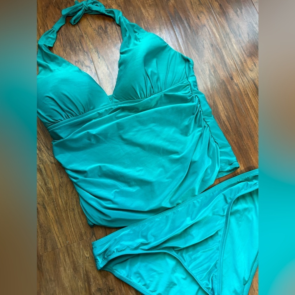 LA BLANCA TEAL TWO PIECE BIKIN SIZE 16